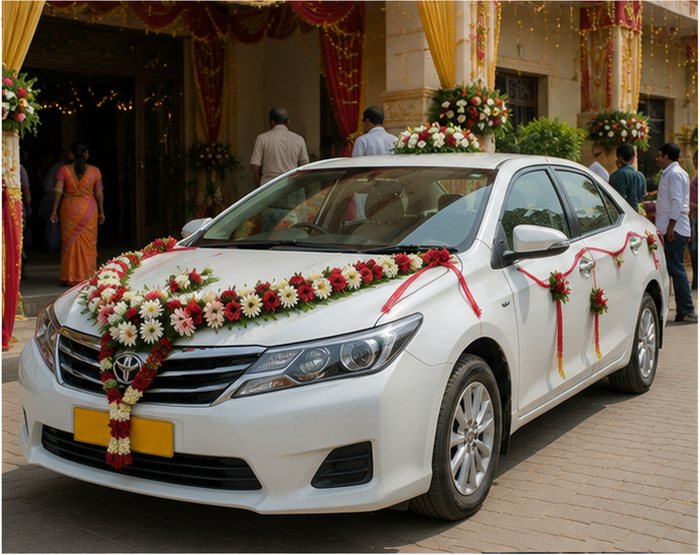 Decorated wedding car